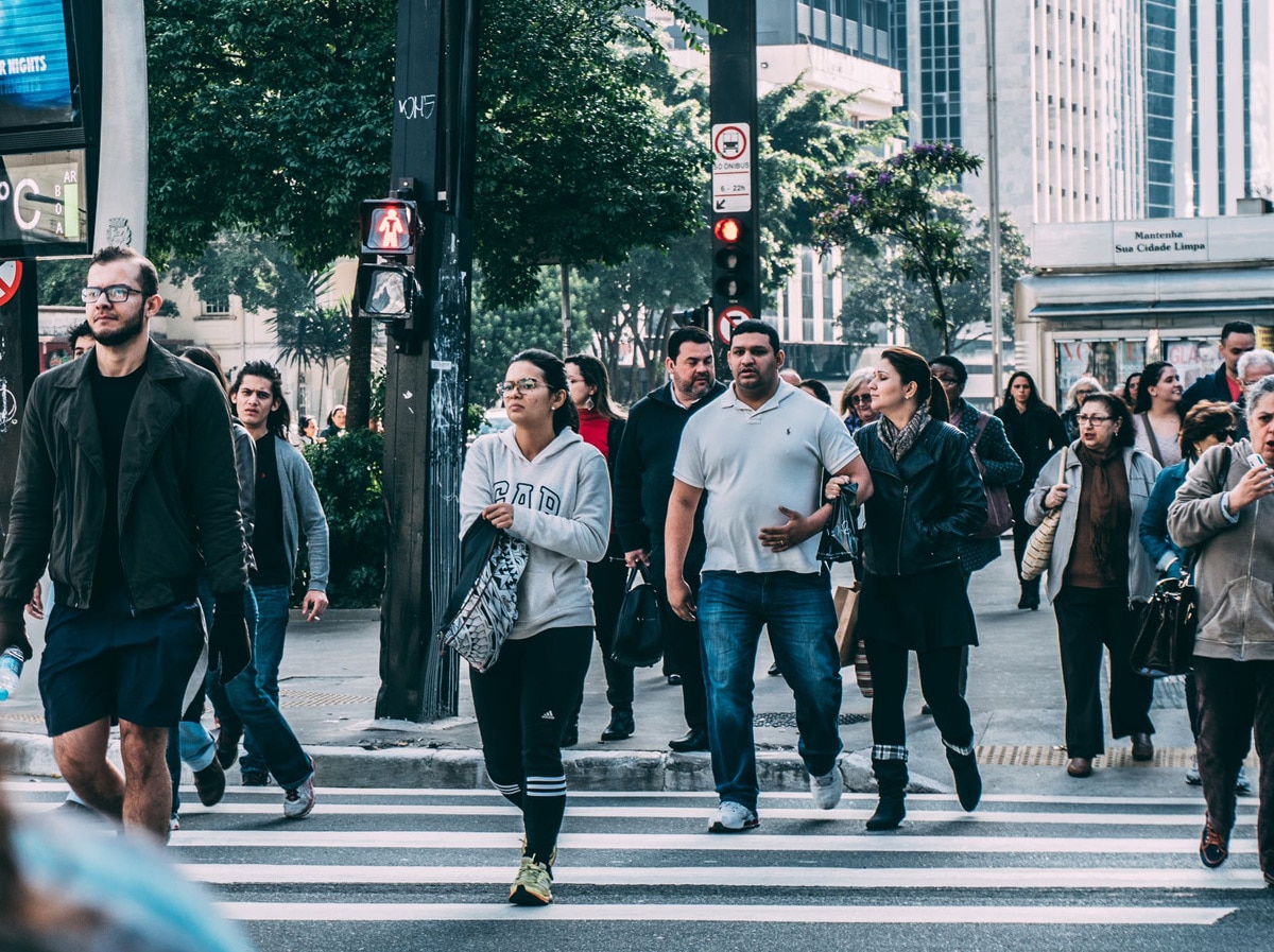 Pedestrians walking across an intersection