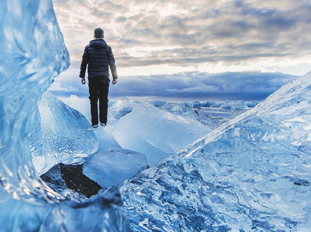 A man standing on ice