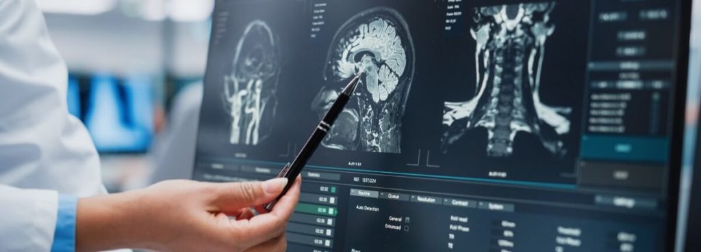 doctor studying brain x-rays