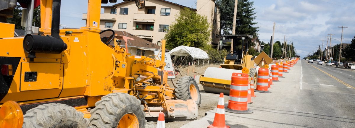 construction vehicles by construction zone