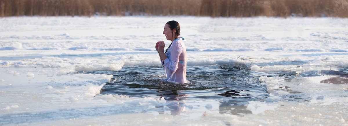 woman in ice cold water